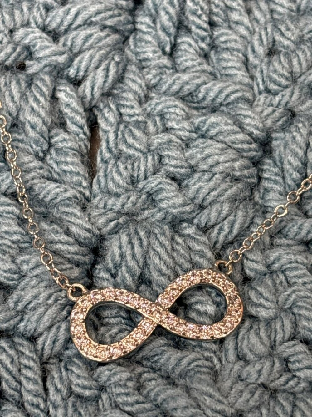 Cookie Lee Silvertone Clear Rhinestone Infinity Symbol Necklace 17 - 19 inches